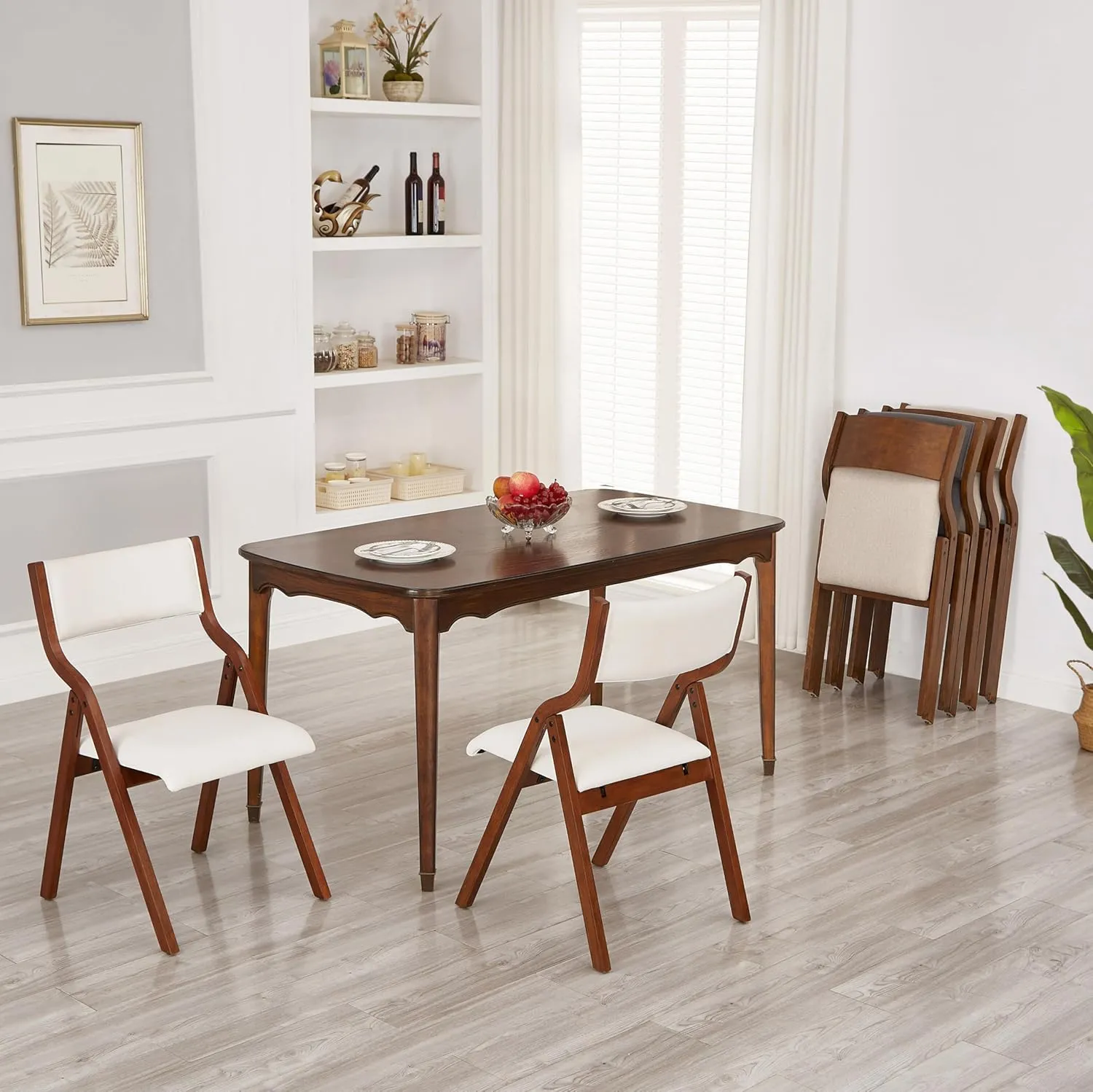 Ball & Cast Kitchen Folding Chairs with Padded Seats Foldable chairs Set of 2, 18" Seat Height, Cream White