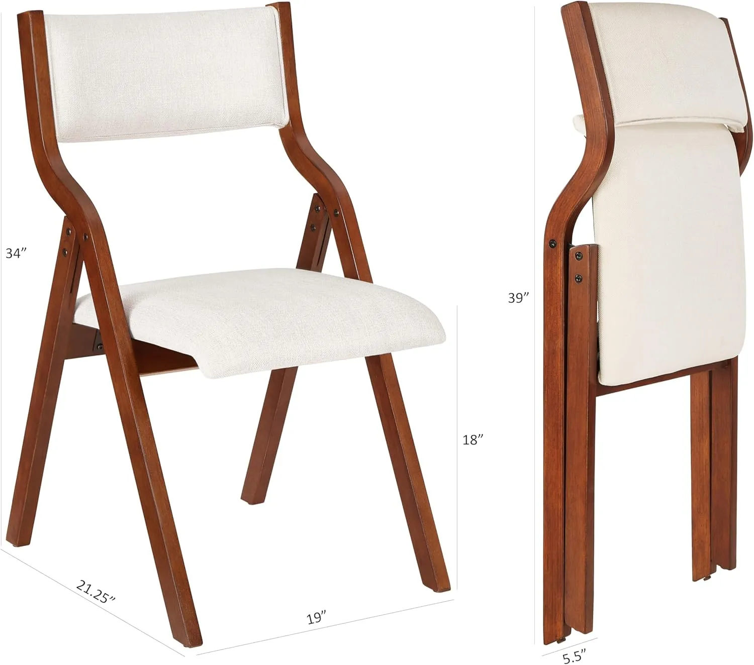 Ball & Cast Kitchen Folding Chairs with Padded Seats Foldable chairs Set of 2, 18" Seat Height, Cream White
