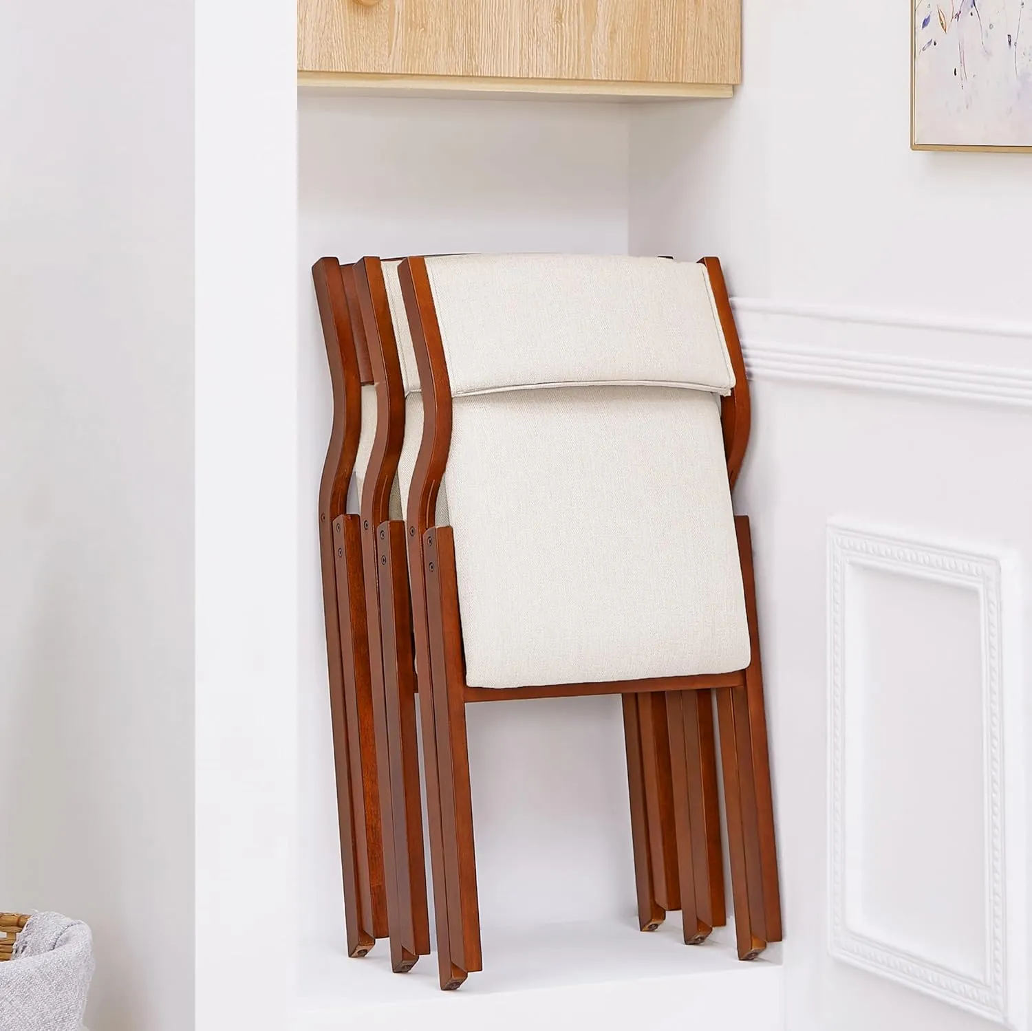 Ball & Cast Kitchen Folding Chairs with Padded Seats Foldable chairs Set of 2, 18" Seat Height, Cream White