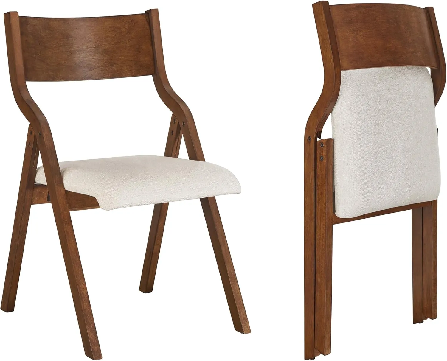 Ball & Cast Modern Folding Chairs Upholstered Kitchen Dining Chair Seating Set of 2, Walnut