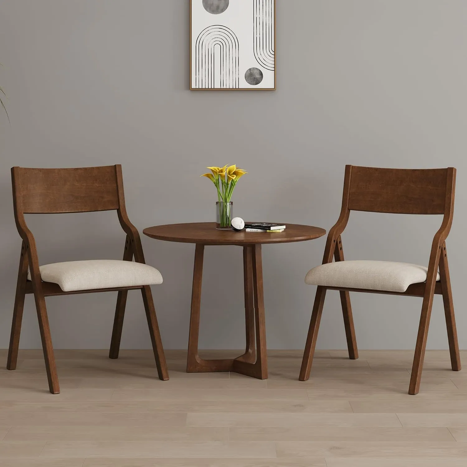 Ball & Cast Padded Folding Chairs 2 Pack,Solid Wood Frame,18" Seat Height,Space Saving,Easy to CarrySuitable for Dining Room, Bedroom and Outdoor