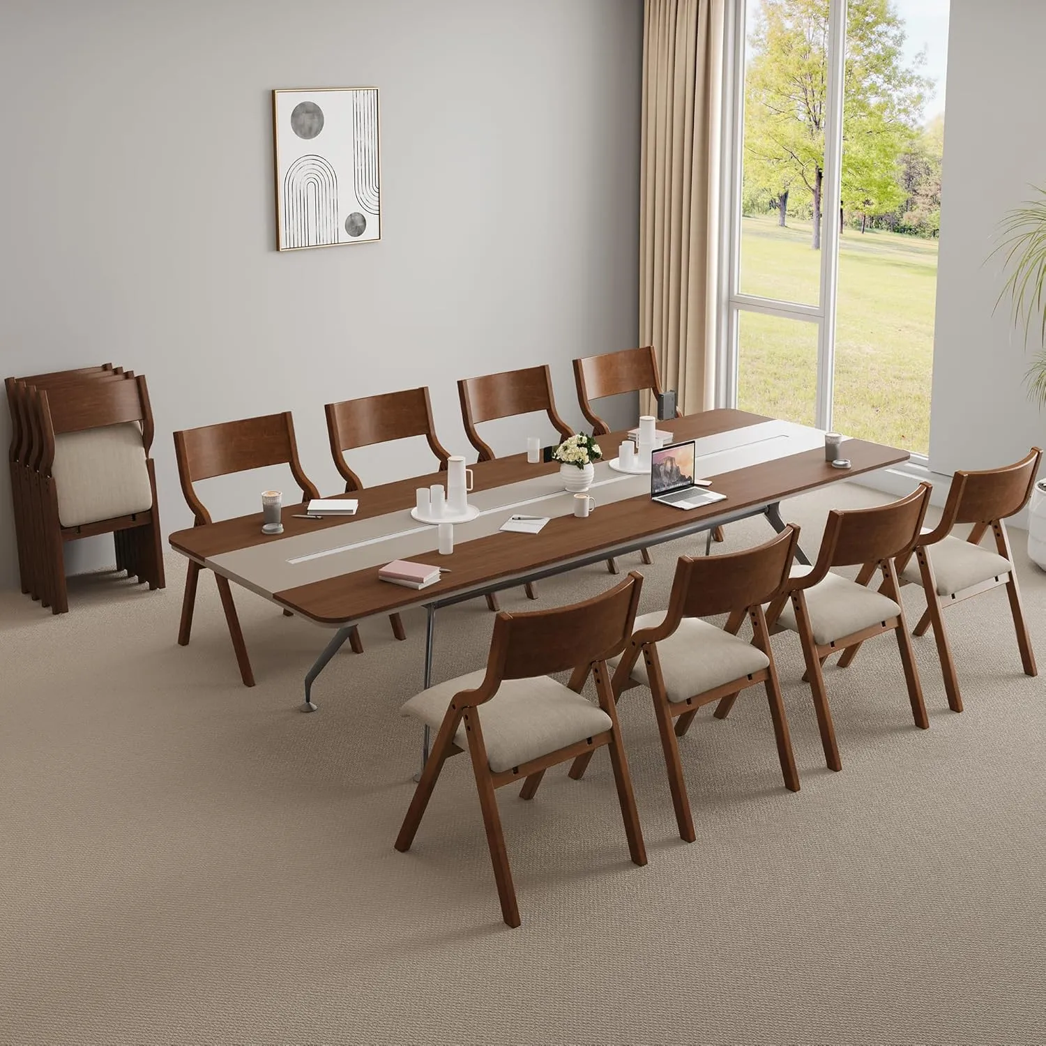 Ball & Cast Padded Folding Chairs 2 Pack,Solid Wood Frame,18" Seat Height,Space Saving,Easy to CarrySuitable for Dining Room, Bedroom and Outdoor