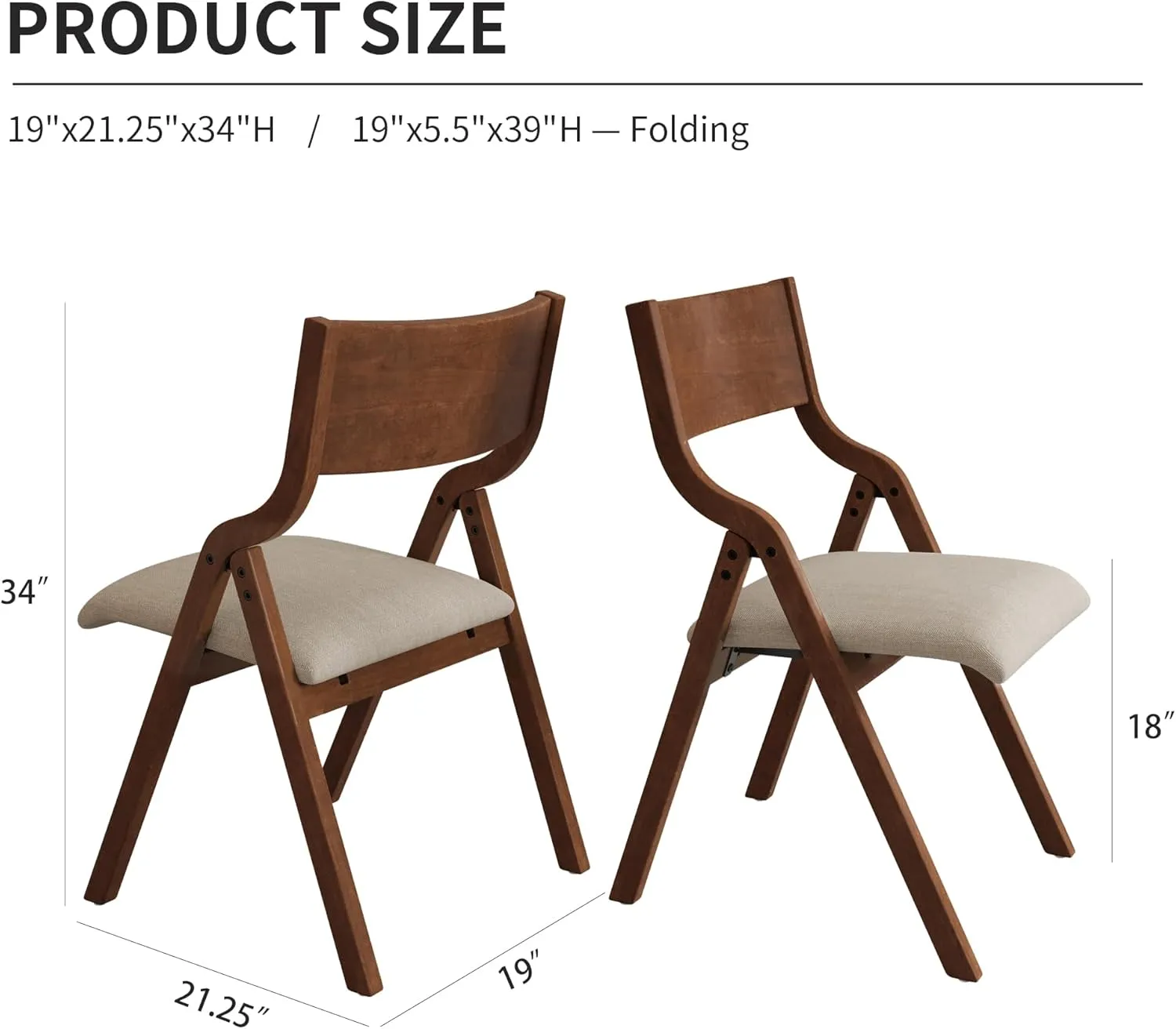 Ball & Cast Padded Folding Chairs 2 Pack,Solid Wood Frame,18" Seat Height,Space Saving,Easy to CarrySuitable for Dining Room, Bedroom and Outdoor