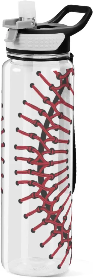 Baseball Texture Water Bottle with Straw Lid 32oz Leakproof Clear Gym Water Bottles for Women Men Outdoor Sport Drinking