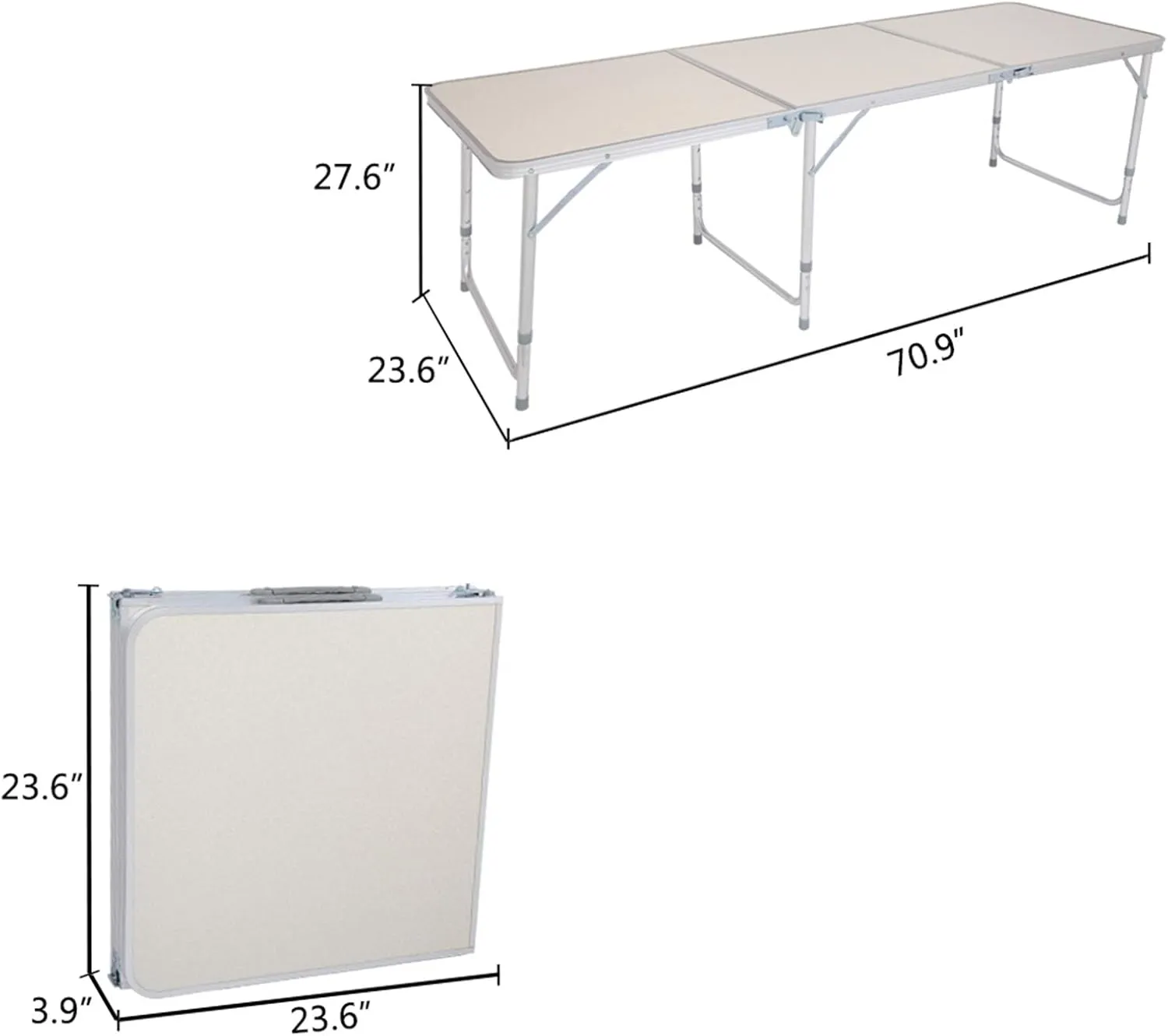 BAYUELSWU Small Folding Camping Table, Portable Folding Table Adjustable Height, 2 Feet Lightweight Aluminum Camping Table for Picnic Cooking Beach, 180 x 60 x 70 cm