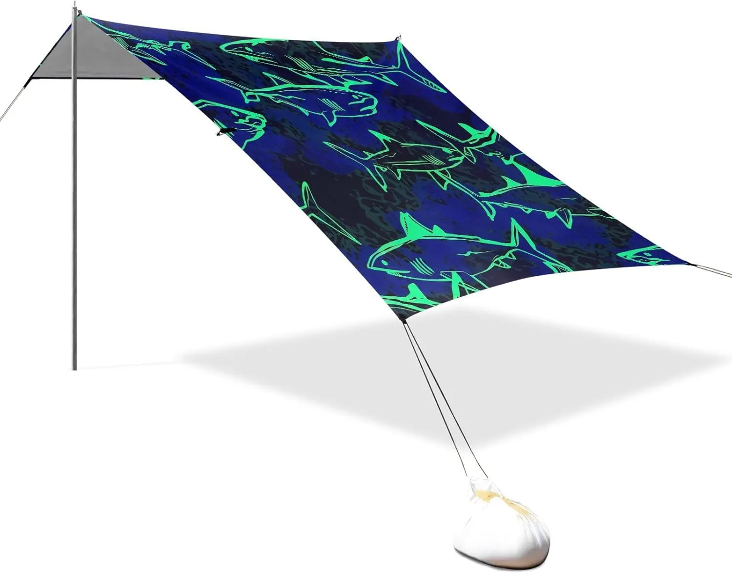 Beach Canopy Tent Outdoor Patio Shade Cute 9.2 × 10.5 FT Floral Sand Camping Sun Shelter Oceanic Sharks Neon Blue Waterproof with Anchor Poles Easy up