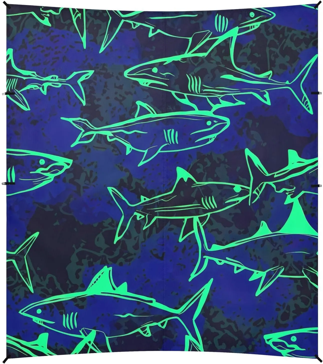 Beach Canopy Tent Outdoor Patio Shade Cute 9.2 × 10.5 FT Floral Sand Camping Sun Shelter Oceanic Sharks Neon Blue Waterproof with Anchor Poles Easy up