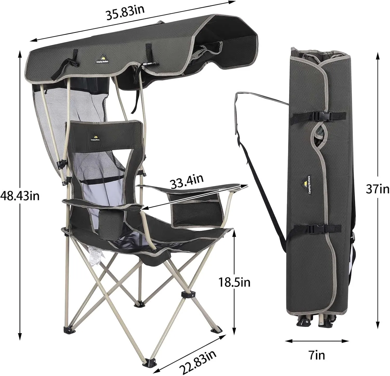 Beach Chair with Canopy Shade - Outdoor Folding Chair with Full Sun Protection Canopy - Ideal for Camping, Lawn, Sports, Picnic & Beach - Comfortable & Convenient Design (Maroon)