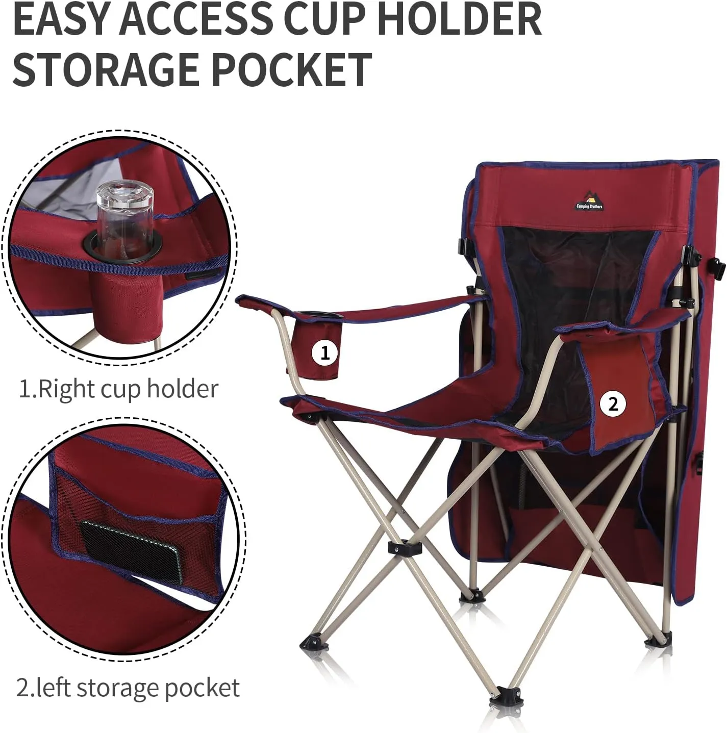 Beach Chair with Canopy Shade - Outdoor Folding Chair with Full Sun Protection Canopy - Ideal for Camping, Lawn, Sports, Picnic & Beach - Comfortable & Convenient Design (Maroon)