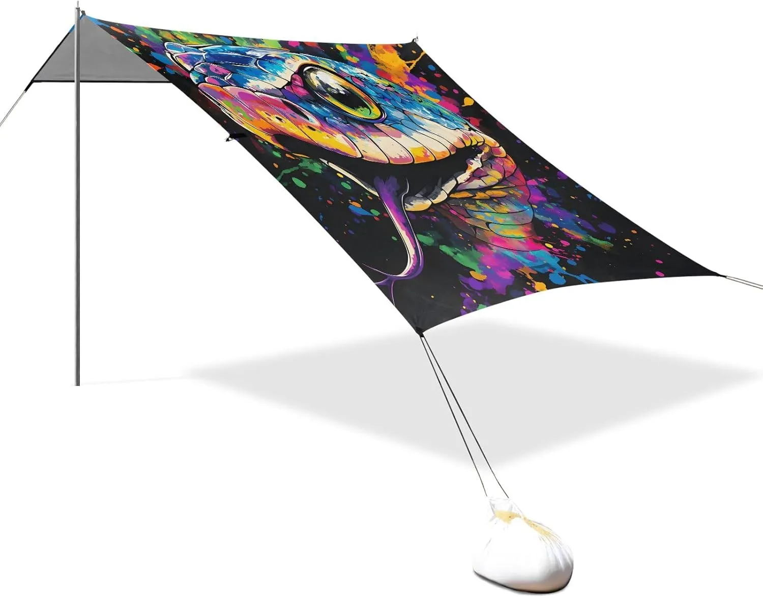 Beach Tent Canopy Outdoor Patio Sun Shade 9.2 × 10.5 FT Kids Camping Sun Shelter Yard Colorful Snake Head Wind Sail Shade with Anchor Poles Easy up