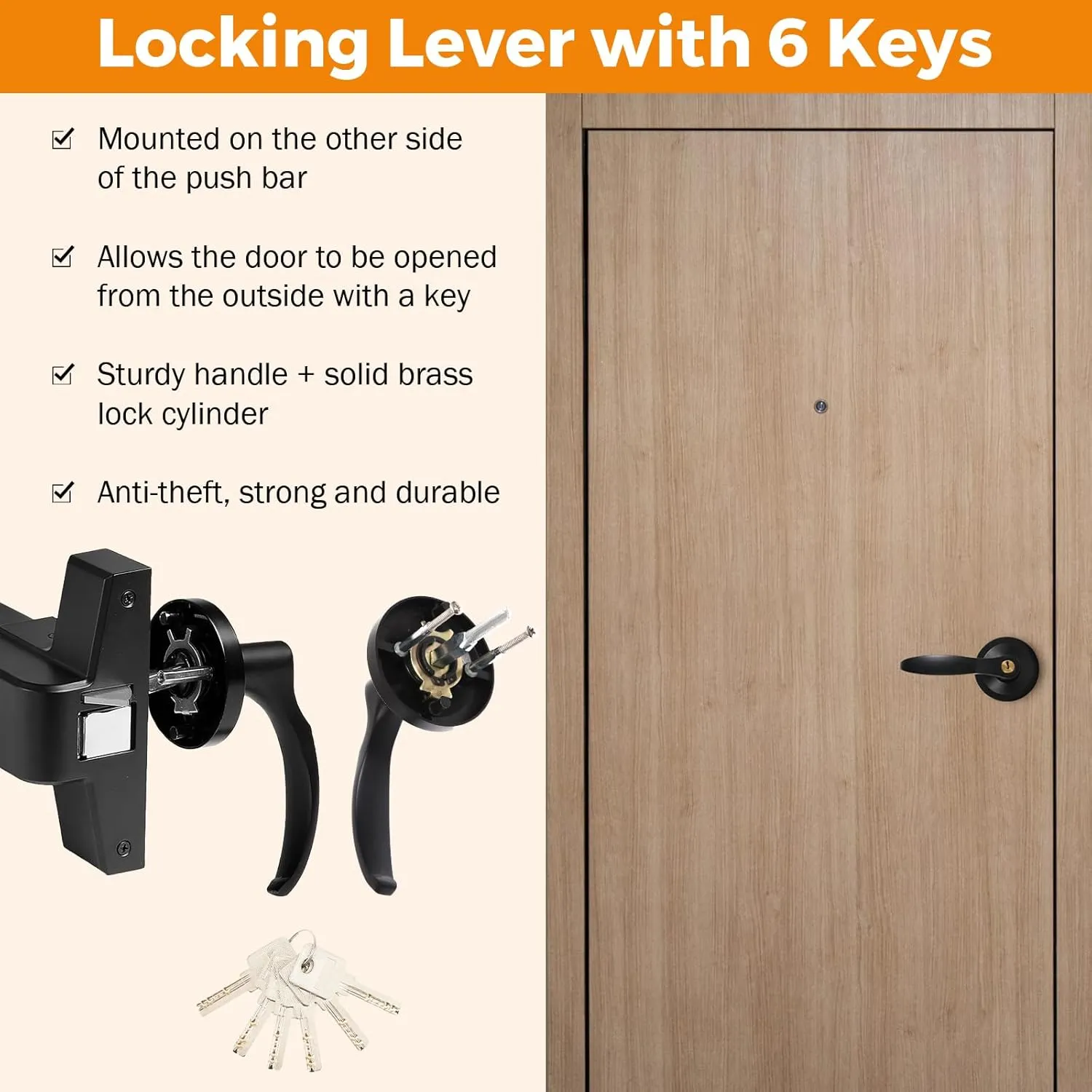 BEAMNOVA 32 in 2-in-1 Commercial Door Push Bar Panic Exit Device Exterior Lever Allen Key Lock Set Roller Strike Plate End Cap, for 32.5 to 47.2 inches Wide Door, Black