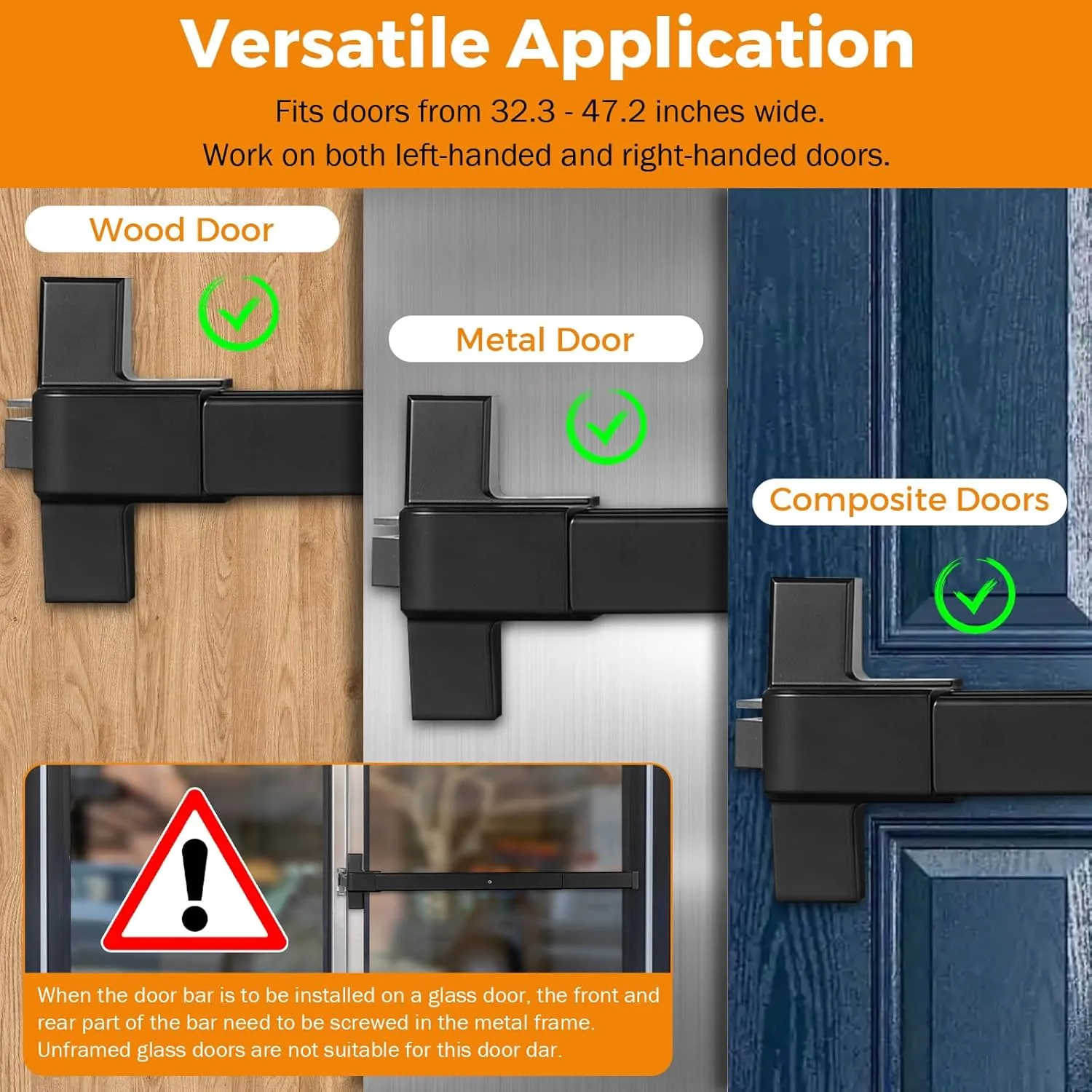 BEAMNOVA 32 in 2-in-1 Commercial Door Push Bar Panic Exit Device Exterior Lever Allen Key Lock Set Roller Strike Plate End Cap, for 32.5 to 47.2 inches Wide Door, Black