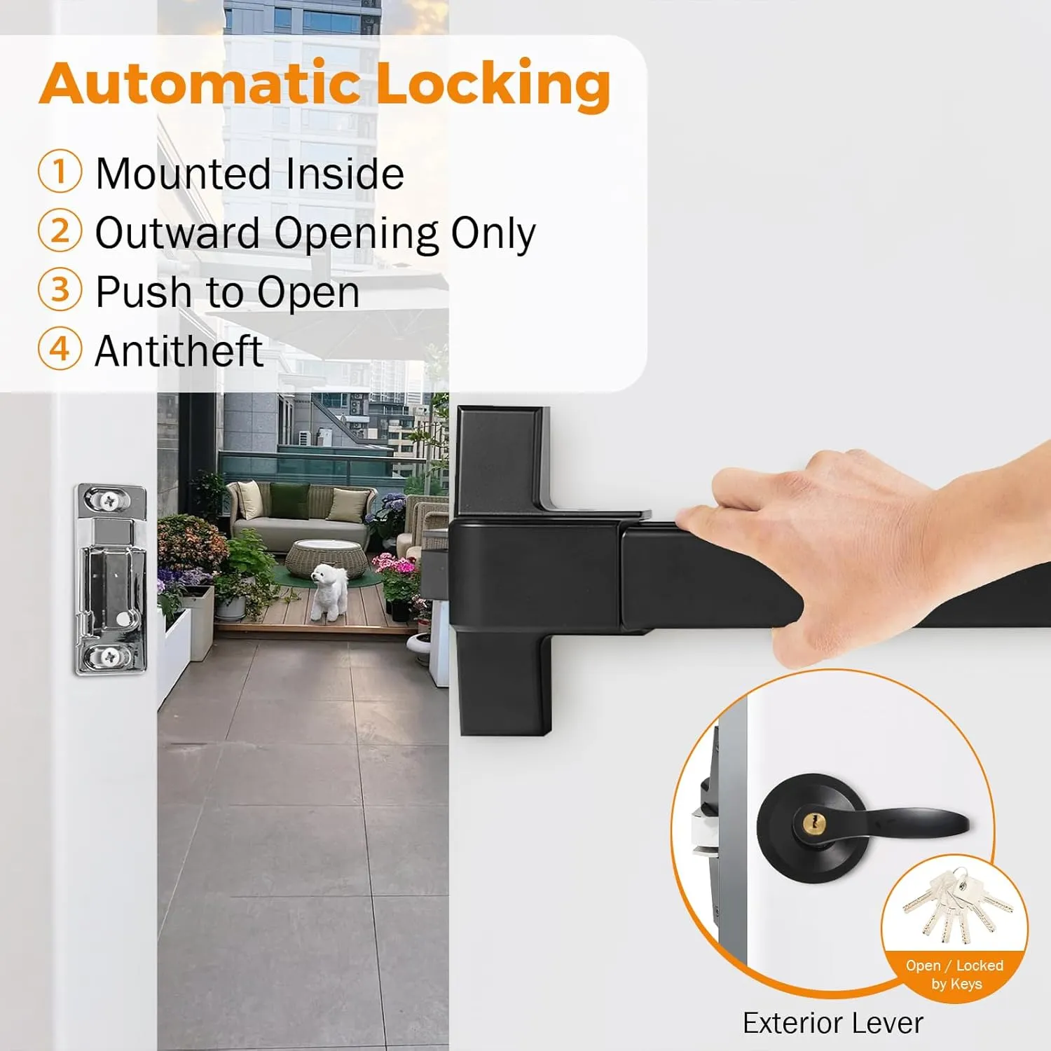 BEAMNOVA 32 in 2-in-1 Commercial Door Push Bar Panic Exit Device Exterior Lever Allen Key Lock Set Roller Strike Plate End Cap, for 32.5 to 47.2 inches Wide Door, Black