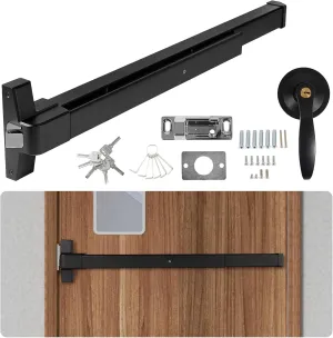 BEAMNOVA 32 in 2-in-1 Commercial Door Push Bar Panic Exit Device Exterior Lever Allen Key Lock Set Roller Strike Plate End Cap, for 32.5 to 47.2 inches Wide Door, Black