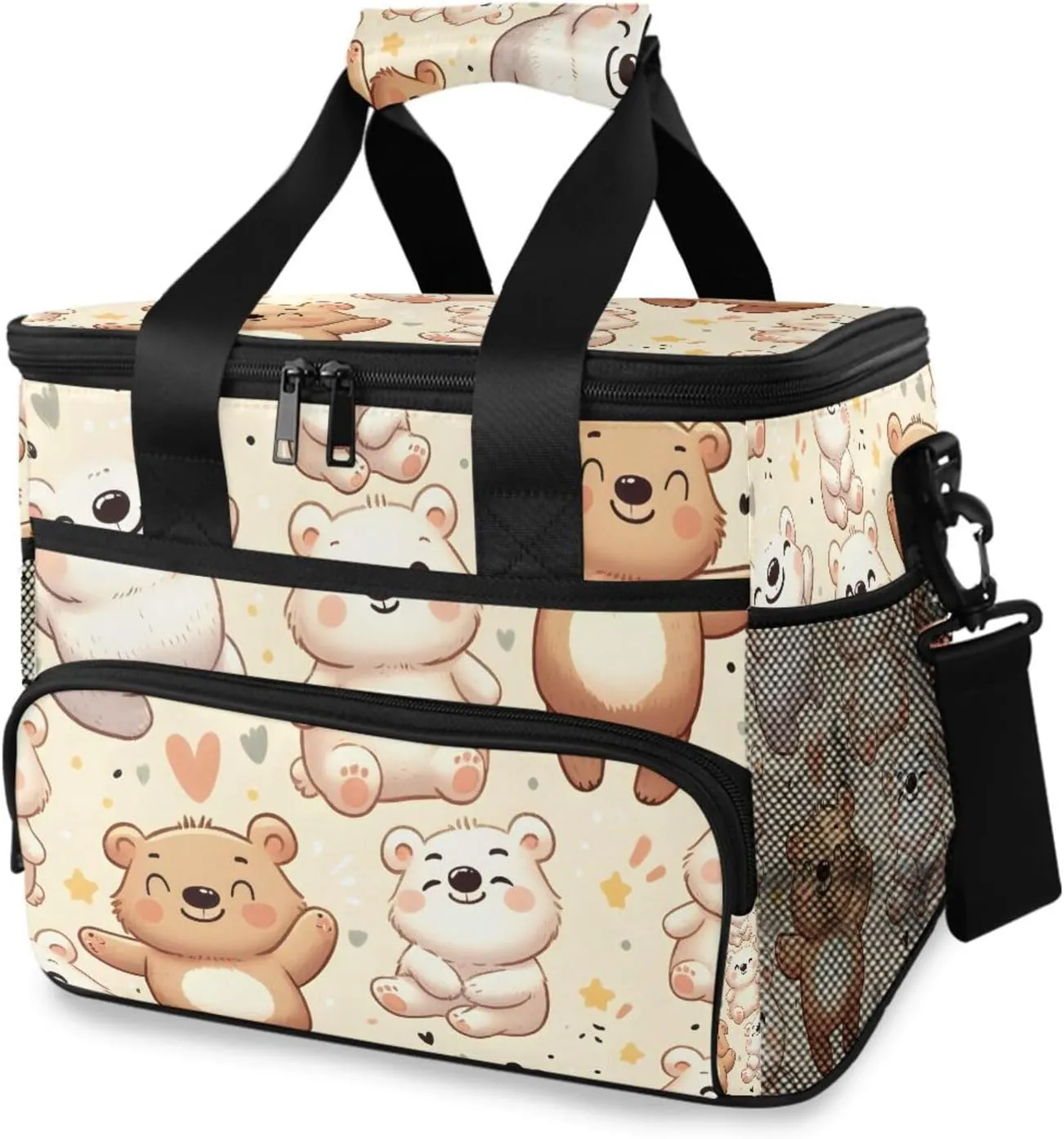 Bear Animal Pattern Cooler Bag Insulated Cooler Soft Sided Cooler 24 Can Portable Picnic Bag Large Leakproof Lunch Bag Box for Beach Grocery Camping Travel Car Men Women