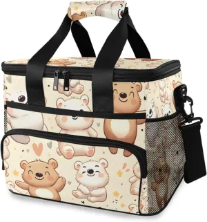 Bear Animal Pattern Cooler Bag Insulated Cooler Soft Sided Cooler 24 Can Portable Picnic Bag Large Leakproof Lunch Bag Box for Beach Grocery Camping Travel Car Men Women