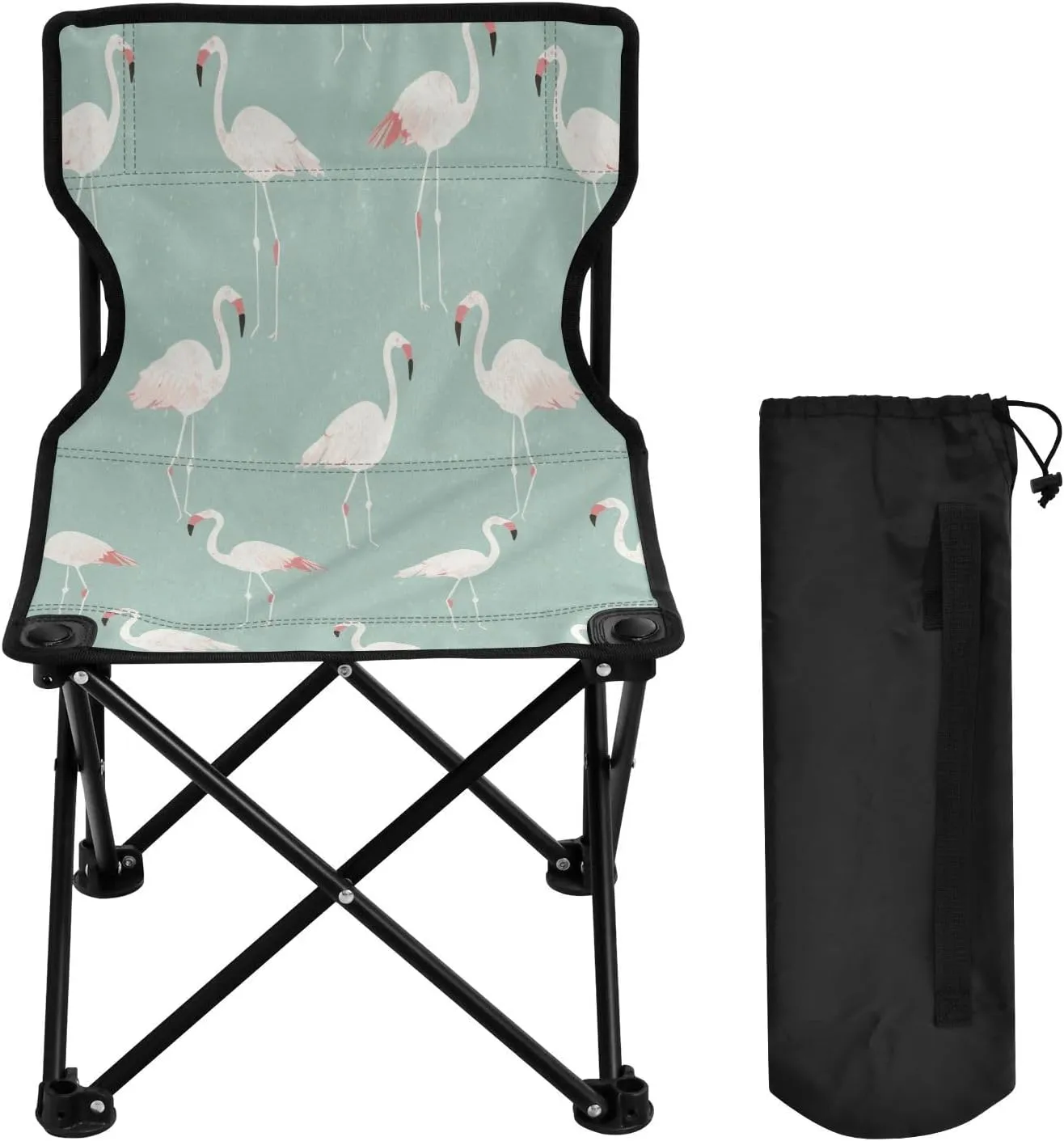 Beautiful Flamingo Portable Outdoor Folding Chair Anti-Slip Padded Oxford Cloth Stool Camping Chair Small for Beach Hiking Fishing Gardening Quad Camp Chair