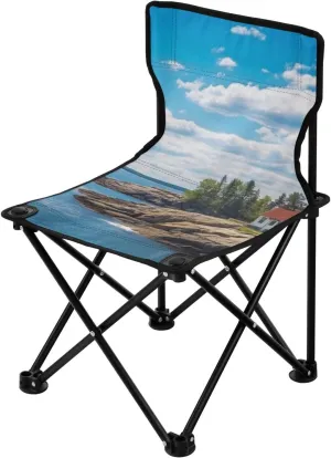 Beautiful Lighthouse Portable Outdoor Folding Chair Anti-Slip Padded Oxford Cloth Stool Camping Chair Small for Beach Hiking Fishing Gardening Quad Camp Chair