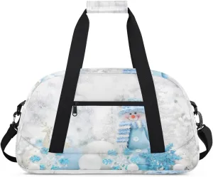 Beautiful Snowman Gym Duffel Bag for Men Women Snowy Landscape Sports Tote Bag with Adjustable Shoulder Strap for Dance Gymnastics Traveling Outdoor Camping Overnight Stay
