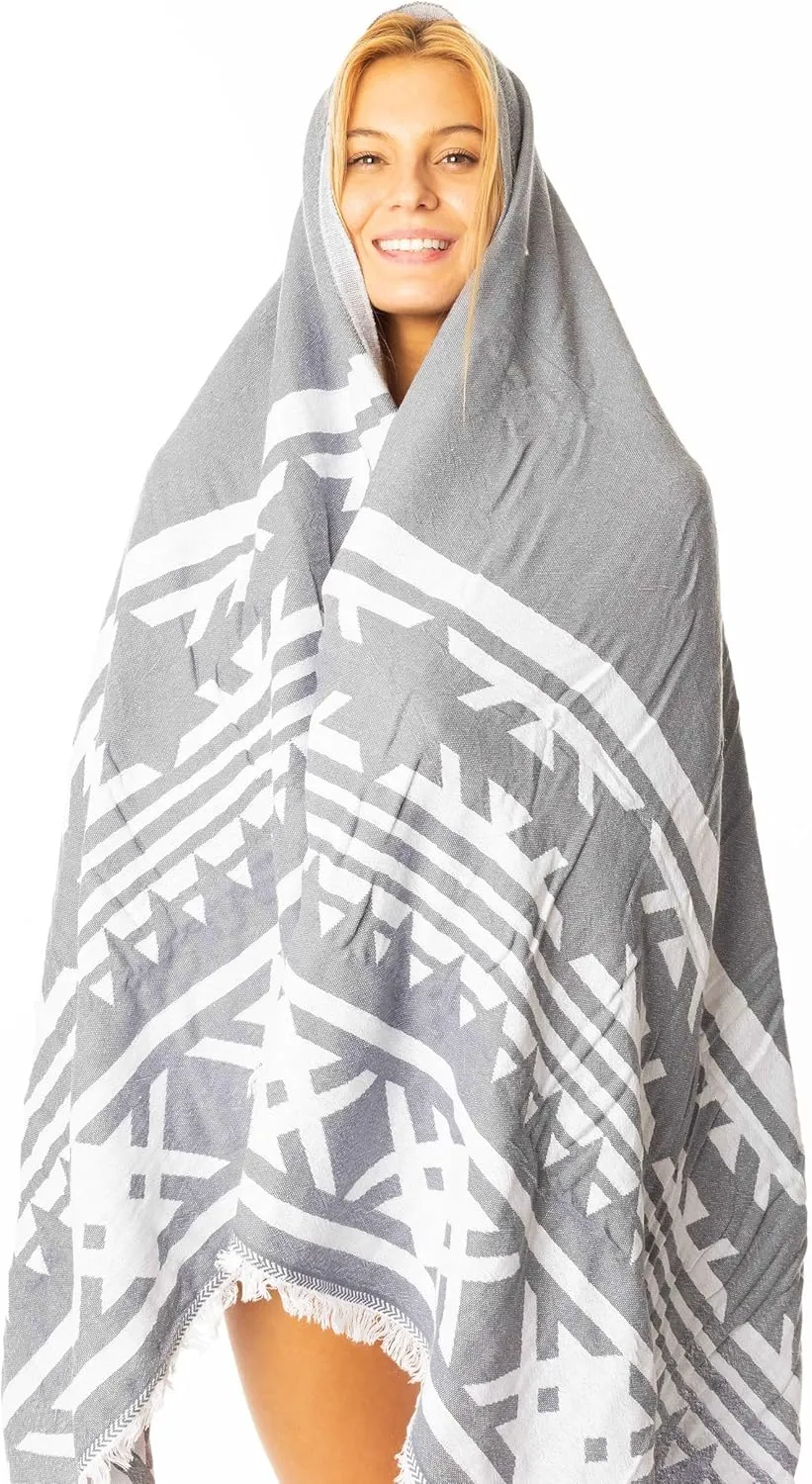 Bersuse 100% Cotton Cozumel Turkish Towel Beach Towel Bath Towel Dual Layer Peshtemal Beach Blanket Beach Essentials - 39x71 Inches, Silver Grey