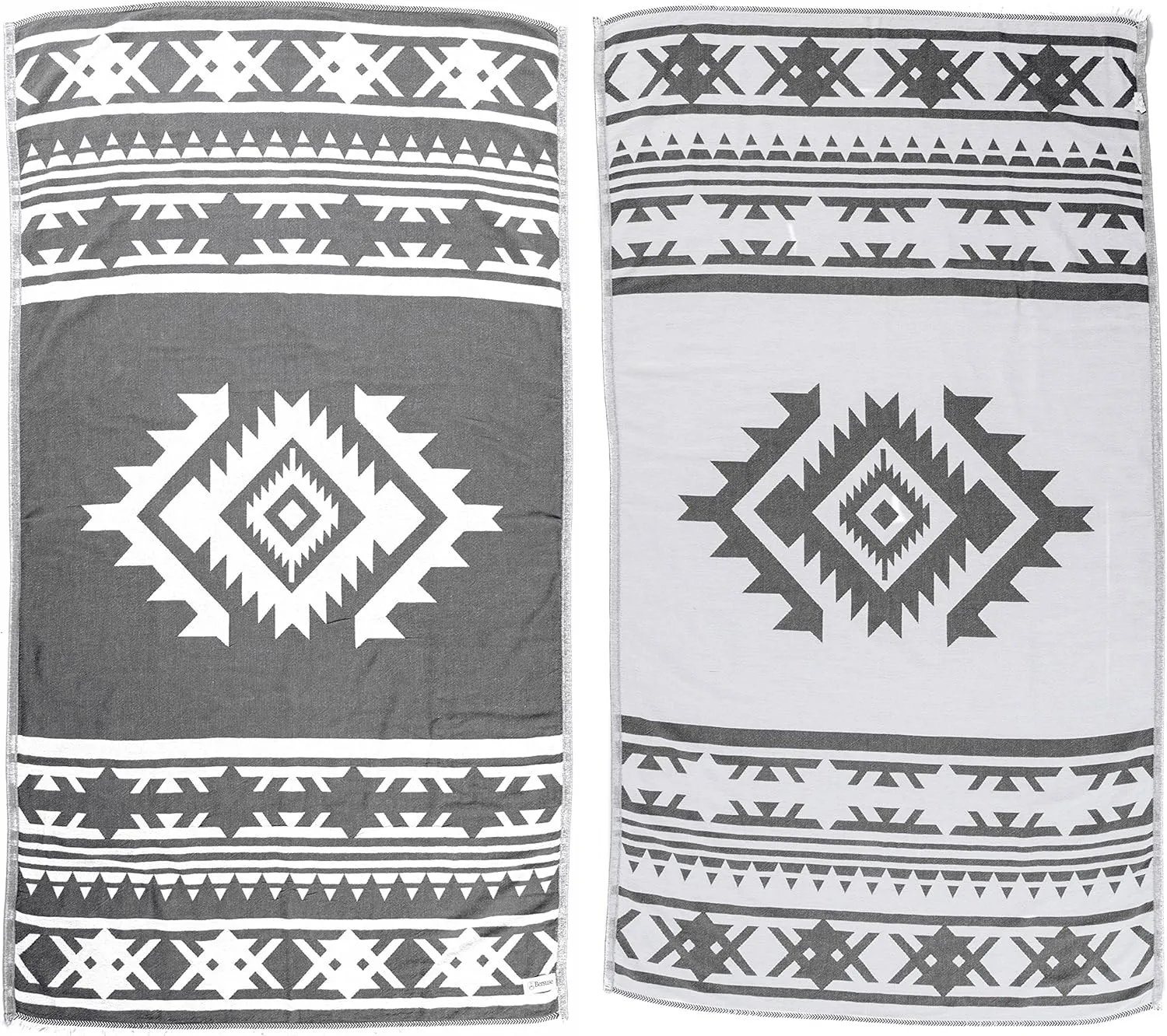 Bersuse 100% Cotton Cozumel Turkish Towel Beach Towel Bath Towel Dual Layer Peshtemal Beach Blanket Beach Essentials - 39x71 Inches, Silver Grey