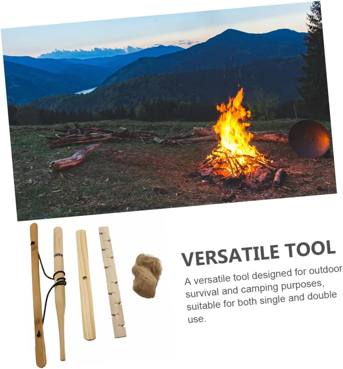 BESPORTBLE Camping Bow Drill Kit Emergency Ignitor Kit Camping Fire Equipments Fire Piston Kit Outdoor Fire Making