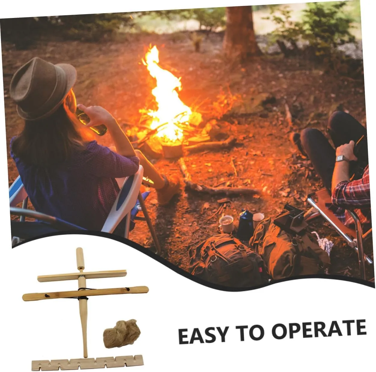 BESPORTBLE Camping Bow Drill Kit Emergency Ignitor Kit Camping Fire Equipments Fire Piston Kit Outdoor Fire Making