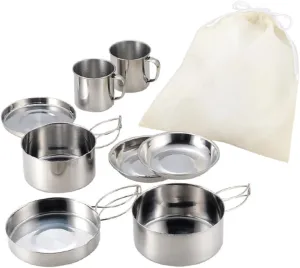 BESPORTBLE Outdoor Cooking Pan Set 4-Piece Stainless Steel Camping Cookware Compact Mess Kit