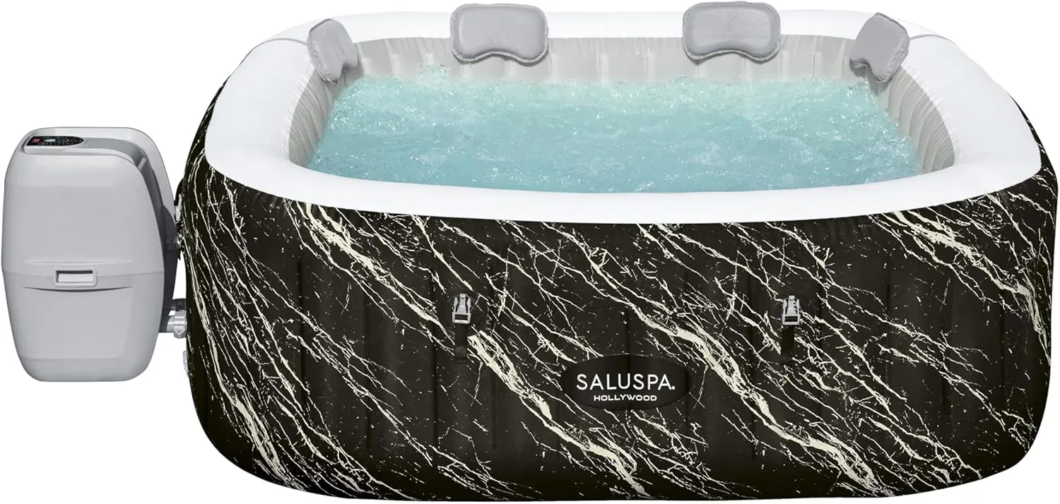 Bestway Hollywood EnergySense Luxe AirJet Inflatable Hot Tub Spa | Fits Up to 6 Persons | Marble Square 71" x 71" x 26"