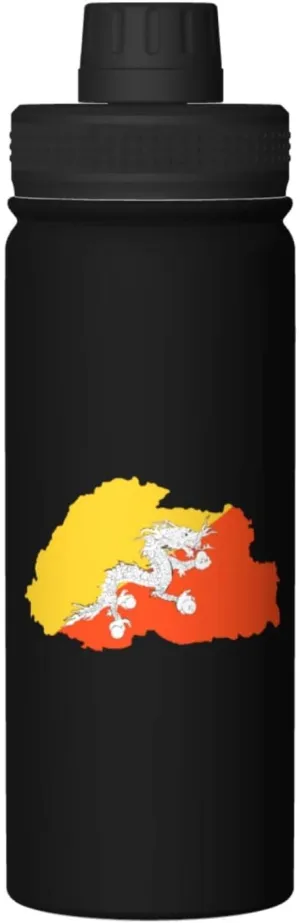Bhutan Terrain Map Water Bottle 18OZ Stainless Steel Insulated Water Bottles With Spout Lid Sports Keep Cold and Hot Water Bottle For Biking Hiking