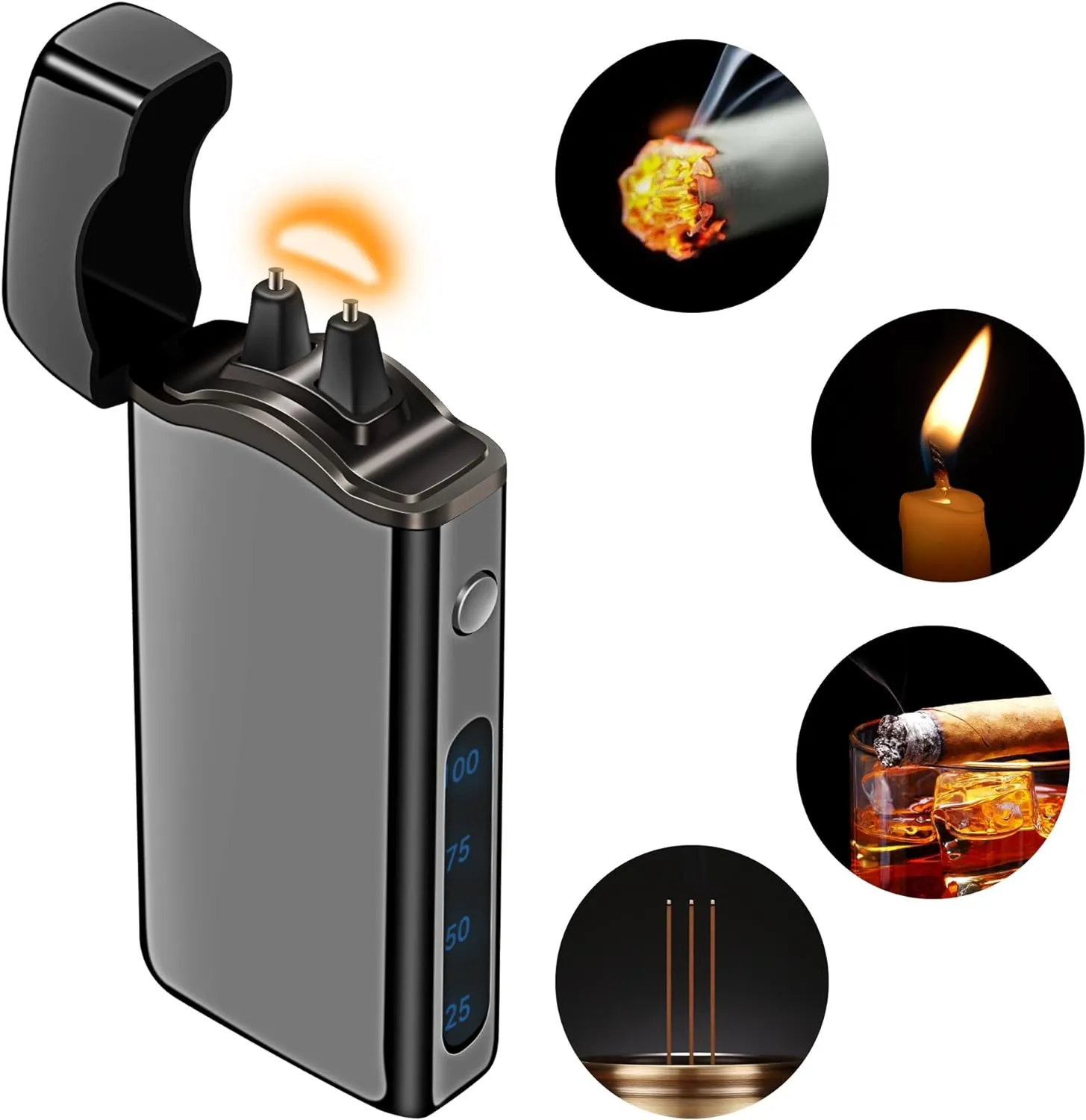 Big Arc Lighter Magical “Flame” USB Rechargeable Plasma Electric Cool Lighter (Black)