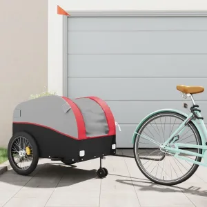 Bike Trailer for Heavy Goods Transport with Safety Flag, Sturdy Iron and Fabric Design, Black and Red