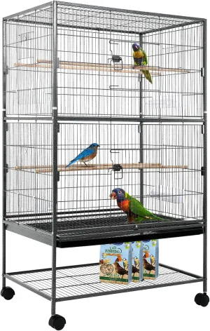 Bird Cage, Large Parrot Cage 53-inch Birdcage Wrought Iron Large Flight King Bird Cage for Large Bird Cockatiels Parakeets Green Cheek Conures Pigeons Parrot Bird Cage with Rolling Stand