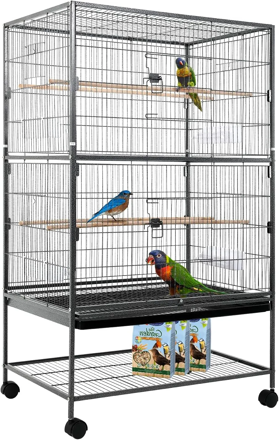 Bird Cage, Large Parrot Cage 53-inch Birdcage Wrought Iron Large Flight King Bird Cage for Large Bird Cockatiels Parakeets Green Cheek Conures Pigeons Parrot Bird Cage with Rolling Stand