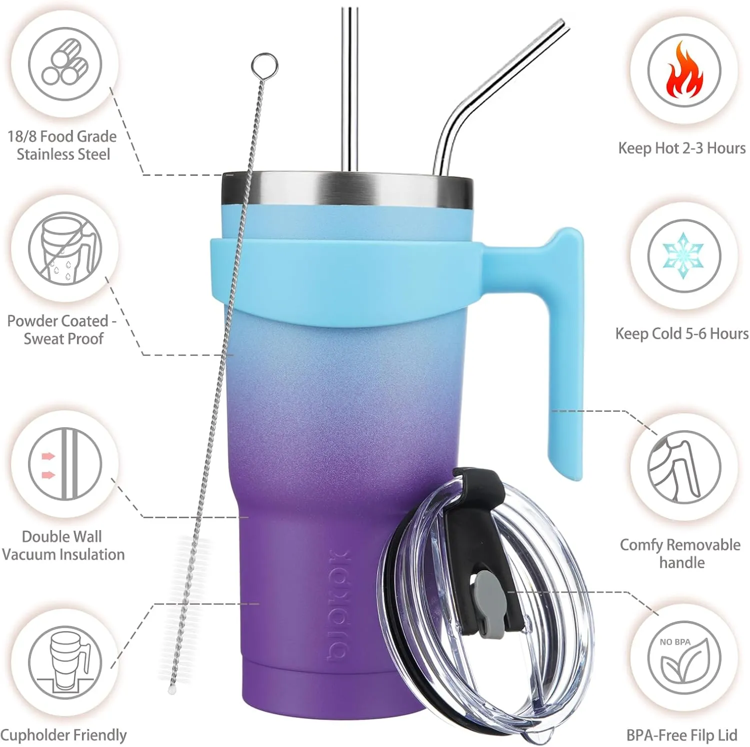 BJPKPK 20 oz Tumbler With Handle And Straw Stainless Steel Insulated Tumbler Cups With Lids,Ocean Dream