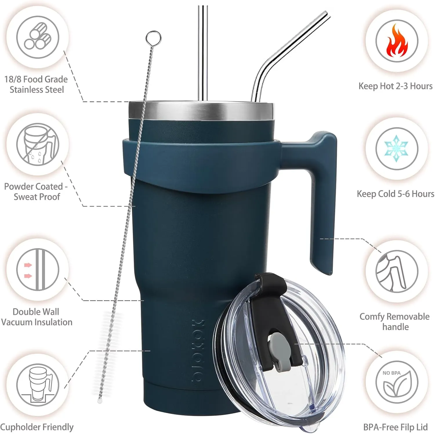 BJPKPK 20 oz Tumbler With Handle Insulated Tumbler With Lid And Straw Stainless Steel Travel Mug Coffee Cups,Navy Blue