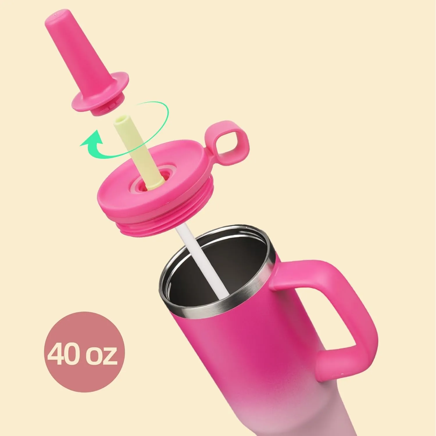 BJPKPK Insualted Tumblers with Handle aand Straw 40oz Stianless Steel Travel Coffee Mug Thermal Cups with Lid,Cherry Blossom