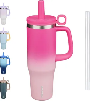 BJPKPK Insualted Tumblers with Handle aand Straw 40oz Stianless Steel Travel Coffee Mug Thermal Cups with Lid,Cherry Blossom
