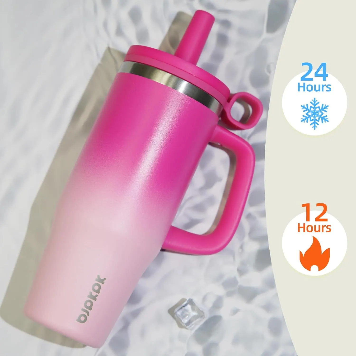 BJPKPK Insualted Tumblers with Handle aand Straw 40oz Stianless Steel Travel Coffee Mug Thermal Cups with Lid,Cherry Blossom