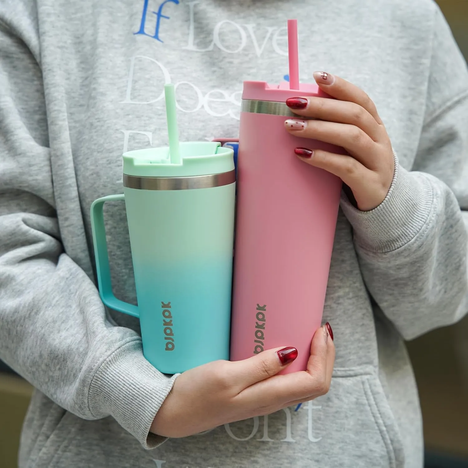 BJPKPK Insulated Tumbler with Handle, 26oz Insulated Tumblers with Lid and Straw, Stainless Steel Metal Water Bottles, Coffee Travel Mugs, Cups, Mint