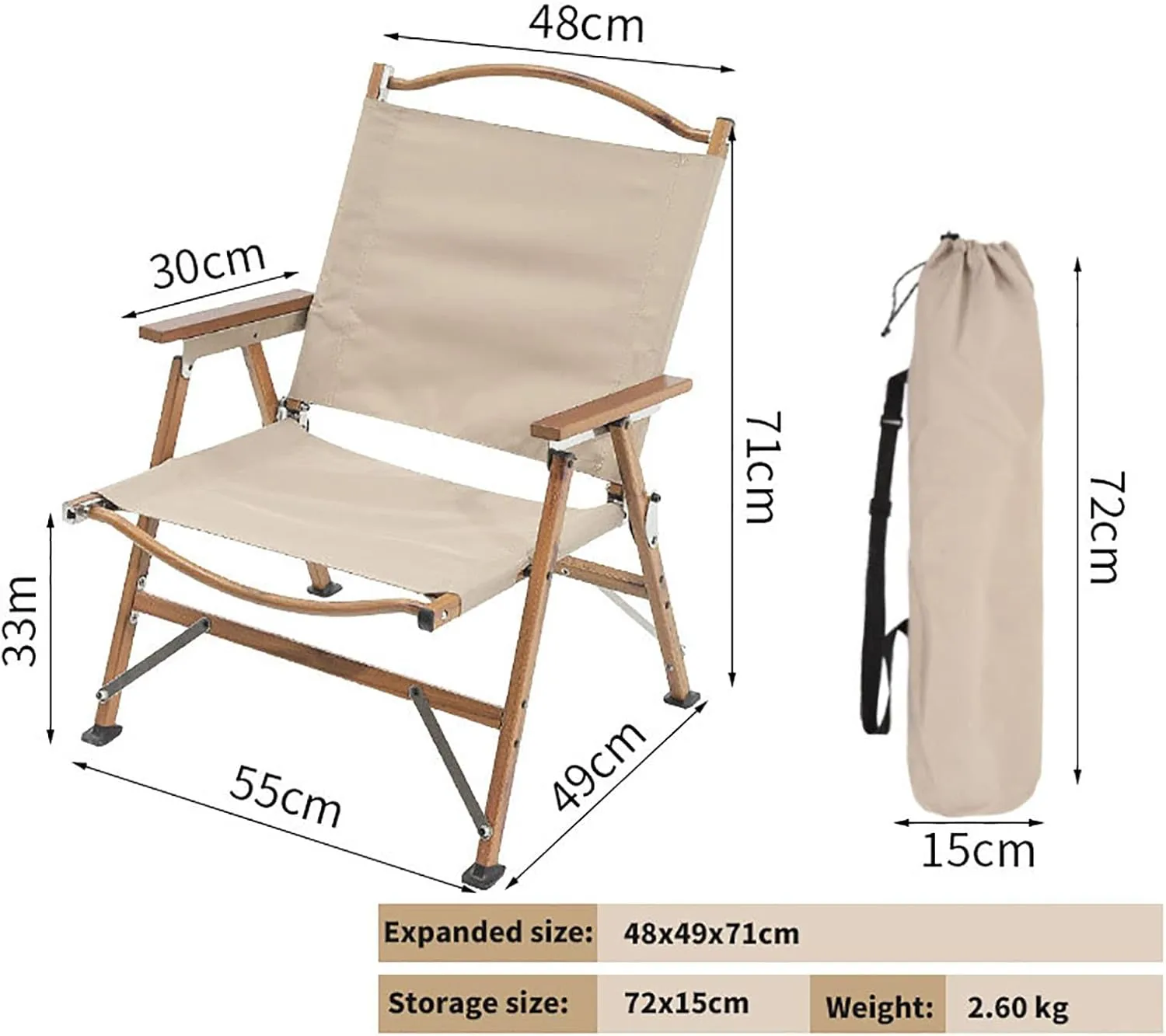 BK&MF Outdoor Folding Camping Chair, Stable Portable Compact Director Chair Heavy Duty with Storage Pocket Beach Camp Chair for Storage and Trave,B,48x49x71cm(19x19x28inch)
