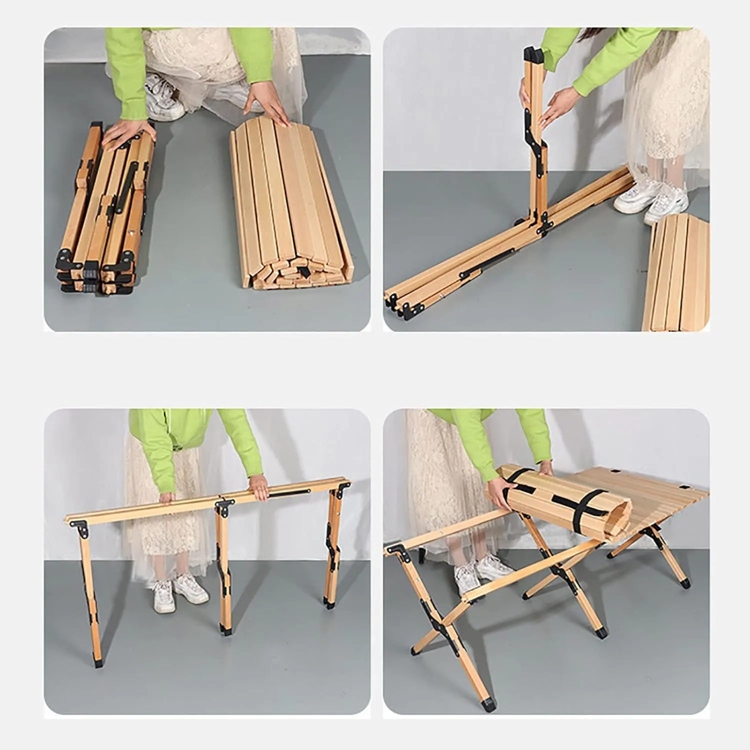 BK&MF Outdoor Wood Folding Table Beech,Portable Camping Table with Carry Bag Lightweight Roll-up Table Grill Table for Grill Travel Table Outdoor,A,90x60x45cm(35x24x18inch)