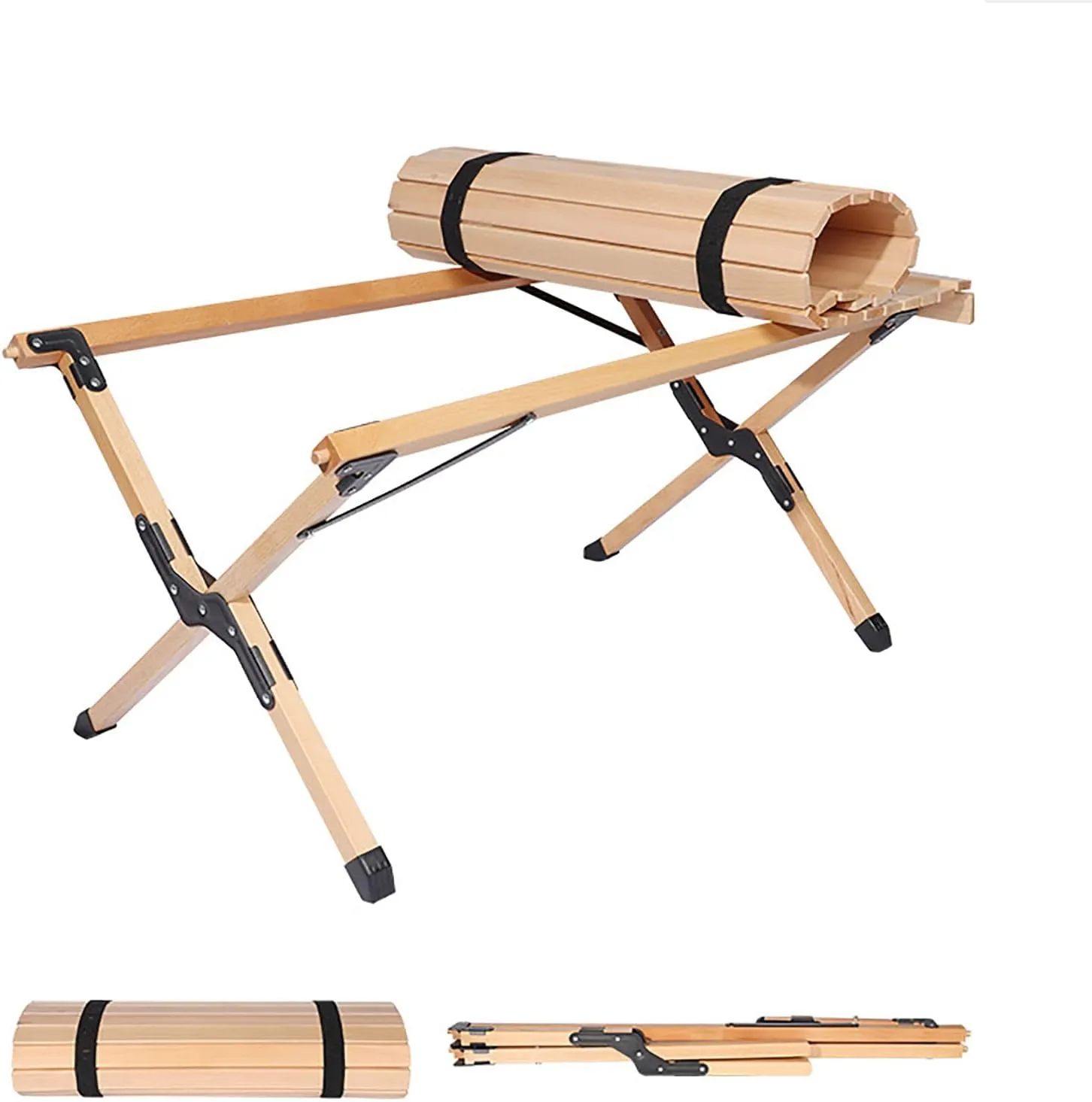 BK&MF Outdoor Wood Folding Table Beech,Portable Camping Table with Carry Bag Lightweight Roll-up Table Grill Table for Grill Travel Table Outdoor,A,90x60x45cm(35x24x18inch)