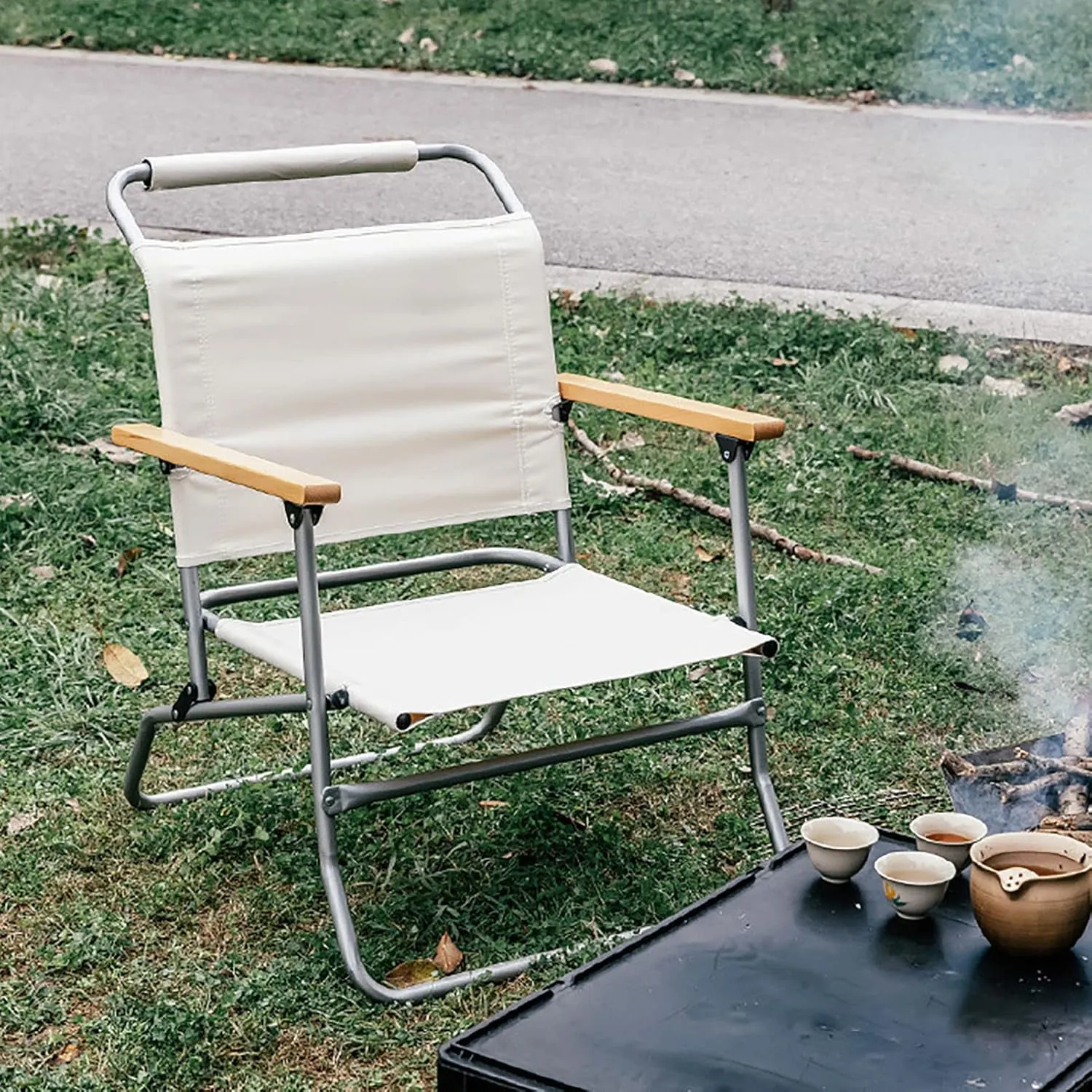 BK&MF Portable Folding Camping Chair,Outdoor Camping Lounge Chair with Padded Armrest Space Saving Comfortable Removable for Storage and Travel,A,57x50x74cm(22x20x29inch)