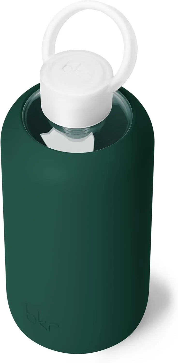 bkr - Big Smooth - Reusable Glass Water Bottle - Leakproof, Durable, Workout & Travel Friendly, Carrying Loop - Dishwasher Safe - Removable Silicone Sleeve - BPA Free - 1L (32 oz)