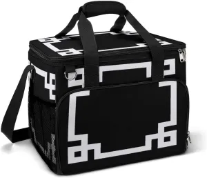 Black and White Greek Key Square Cooler Bag, Collapsible Soft Sided Cooler, Large Leakproof Camping Cooler, Portable Travel Cooler for Camping, Road Trips