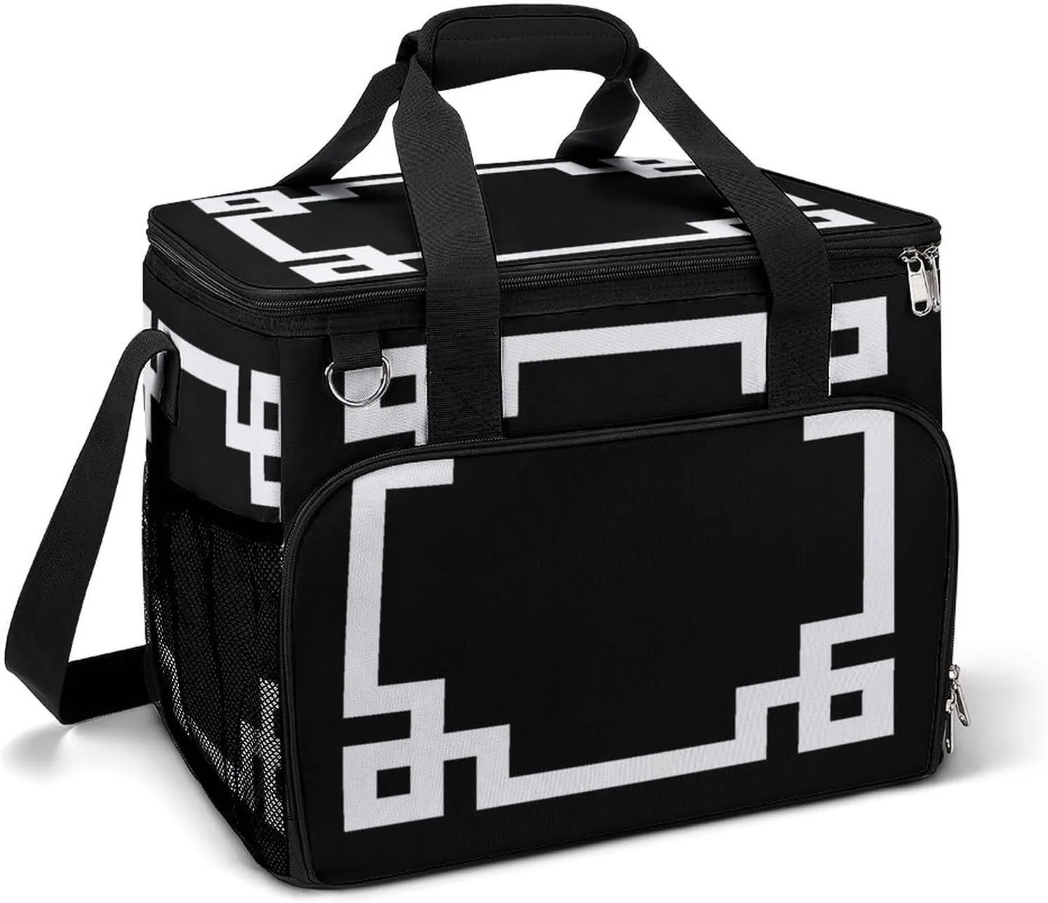 Black and White Greek Key Square Cooler Bag, Collapsible Soft Sided Cooler, Large Leakproof Camping Cooler, Portable Travel Cooler for Camping, Road Trips