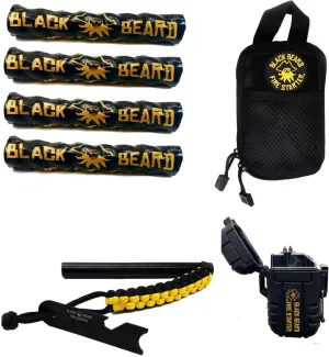 Black Beard Pirate's Plunder Fire Starter Kit with Waterproof Plasma Arc Lighter, Ferro Rod & Fire Starter Rope | Fast Lighting Fire Starter Kit for Campfires in All-Weather Waterproof & Windproof