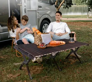 Black Compact Camp Table, Outdoor Folding Table, Portable Camping Side Table, Beach Table, Camping Table, Foldable Outdoor Table, Roll-Top Table for Camping 120 x 60 x 40cm