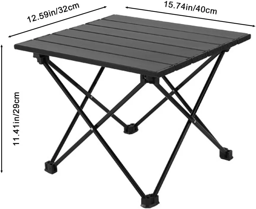 Black foldable table, foldable camping table, aluminium alloy folding table, outdoor folding side table, light and portable, suitable for camping, barbecue, fishing, picnic, etc.(15.7*12.5*11.4in)